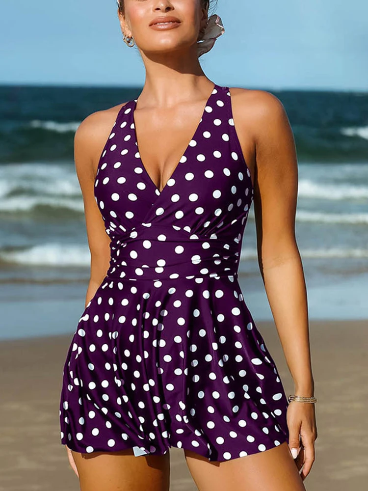 Новинка женский купальник в горошек с лямкой на шее пикантный комплект бикини