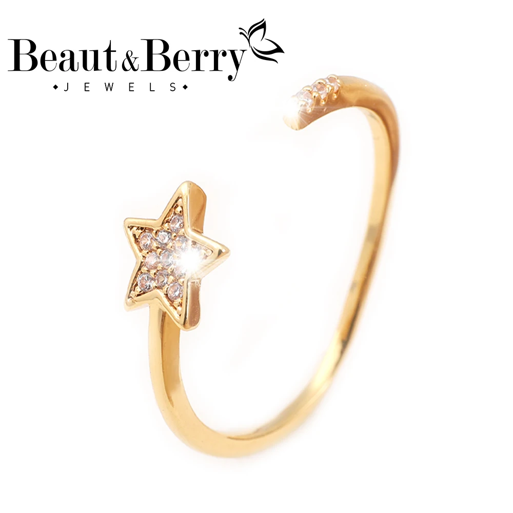 

Beaut&Berry Women's Pentagram Open Rings Copper Zircon Cute Chic Rings Party Office Wedding Gift Accessories Trendy Jewelry