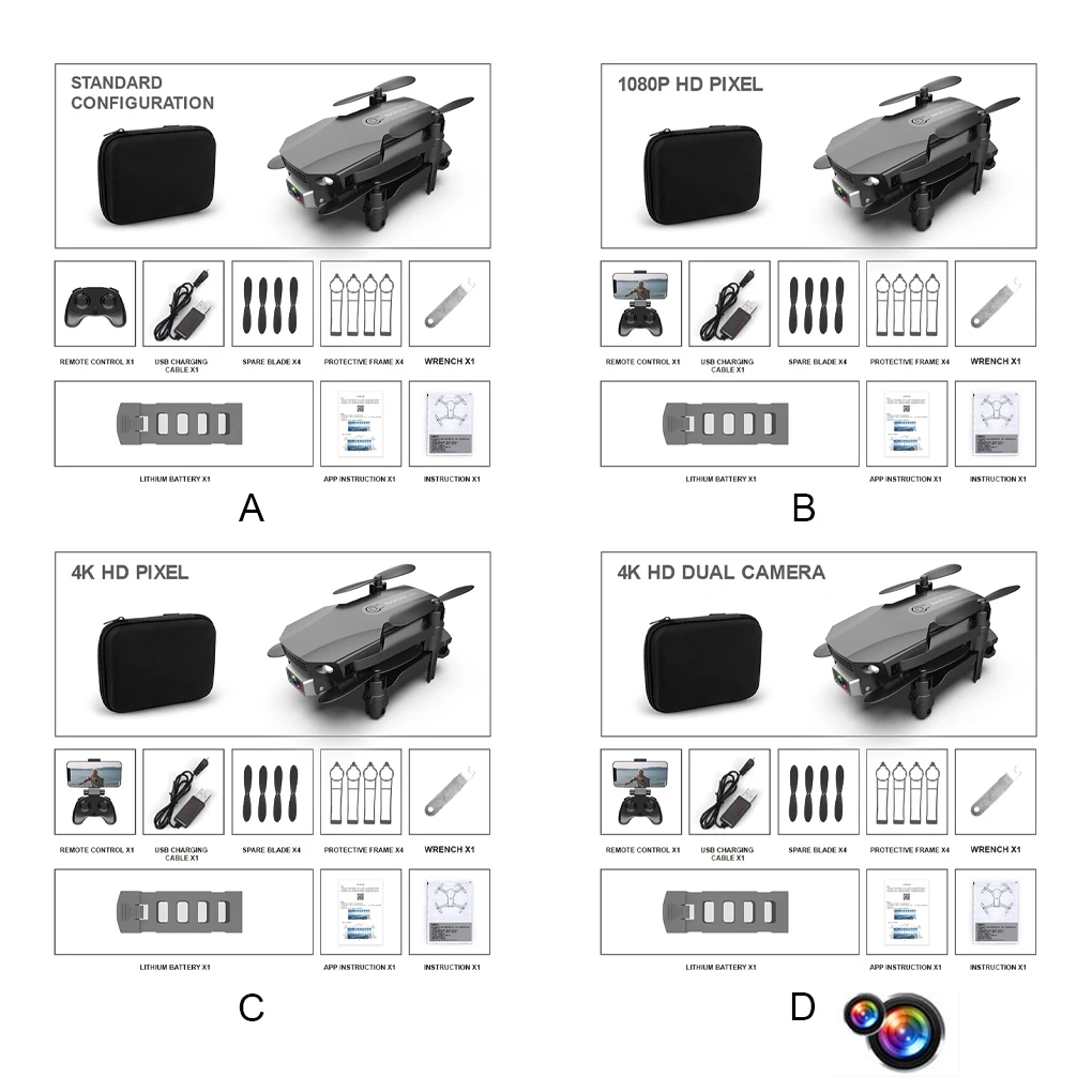 

Квадрокоптер с дистанционным управлением, регулируемая камера, Дрон 2 4 ГГц 4K Wi-Fi, светодиодный ная подсветка, фотографирование, самолет, игр...