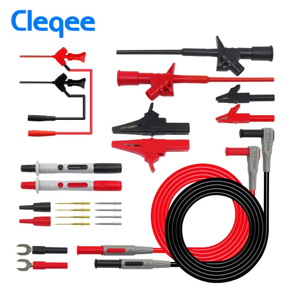 

Cleqee P1300D P1300E P1300F Replaceable Multimeter Probe Test Hook&Test Lead kits 4mm Banana Plug Alligator Clip Test stick