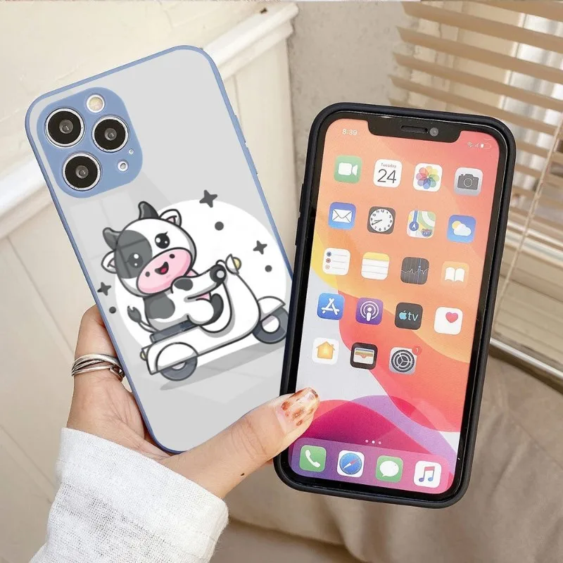 

Чехол для телефона с коровьим узором для IPhone 14 13 12 11 Pro Max X XR XS 8 7 Plus, цветной чехол из жидкого стекла