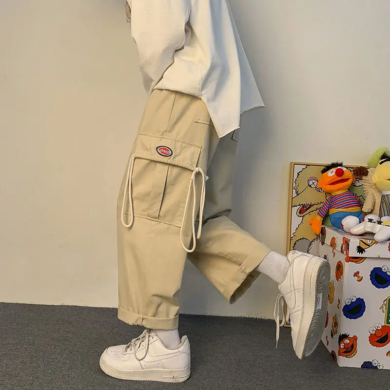 Loose Casual Drawstring Straight Cargo Pants for Men Y2k Japanese Streetwear Trousers Male Wide Leg Simple Hip Hop Pant 2023 New