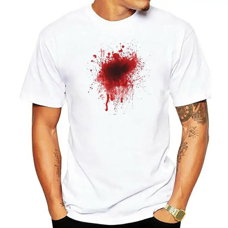 

Blood Splatter T Shirt Scary Halloween Fancy Dress Quick Costume Scary Wound Top 100% cotton tee shirt tops wholesale tee