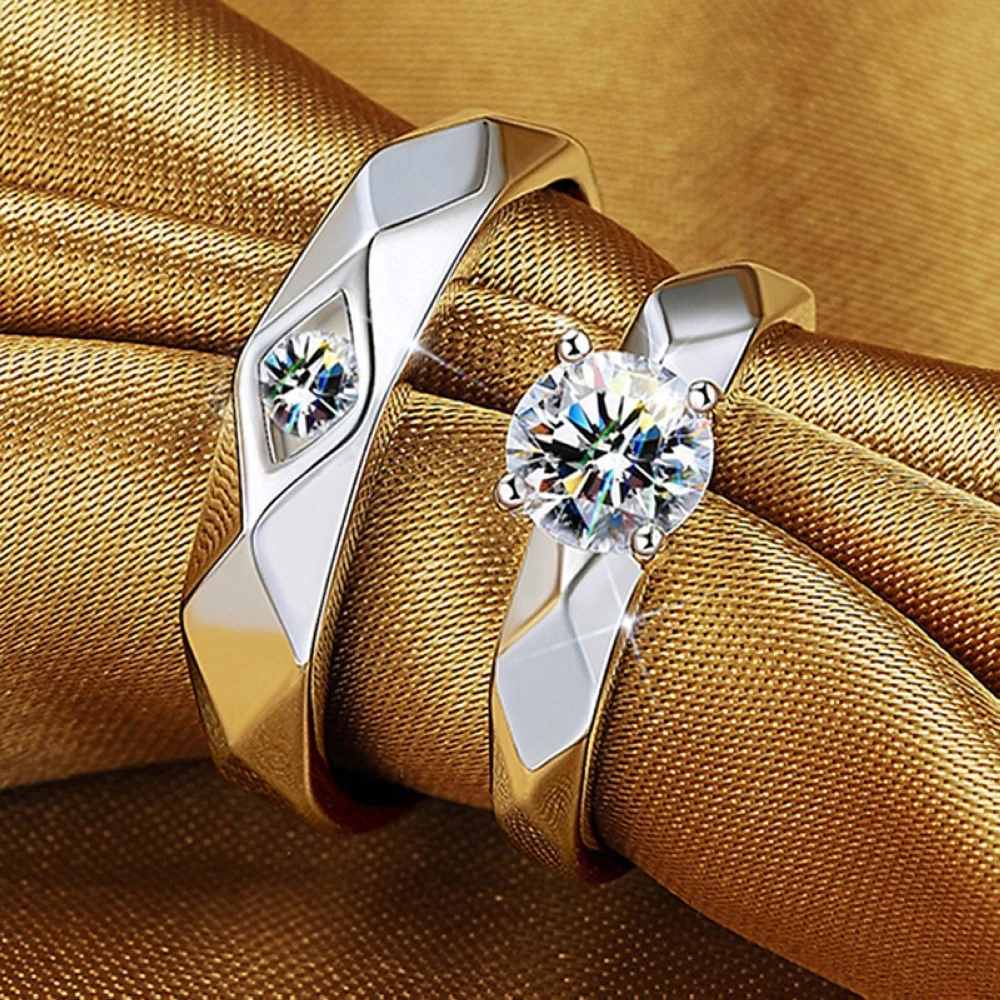 

Rhombus Copper Plated Silver Four Claws Crystal Couple Ring Valentine Gift Men Women Engagement Finger Jewelry Free Shipping