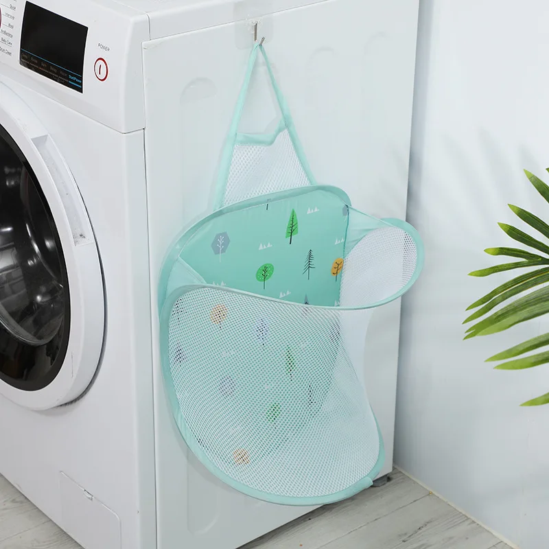 

FOLDABLE HANGING MESH LAUNDRY BASKET TRANSPARENT BREATHABLE BATHROOM UNDERWEAR CLOTHING DIVIDING ORGANIZER USEFUL THING FOR HOME