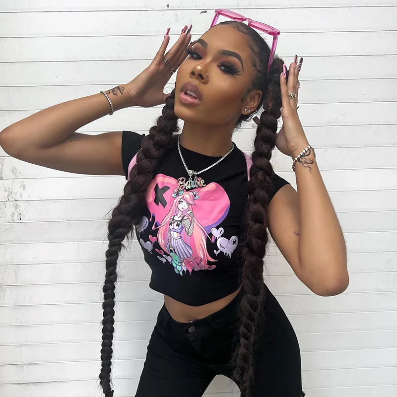 Милая и женская футболка с принтом облегающий кроп-топ аниме Kawaii дешевая оптовая