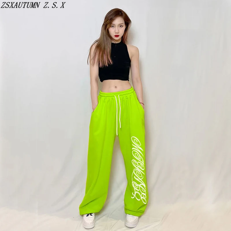 

Hip-hop Streetwear Wide Leg Trousers Women's Printed Letter High Waist Loose Casual Fashion Sweatpants Female Dancing Pants