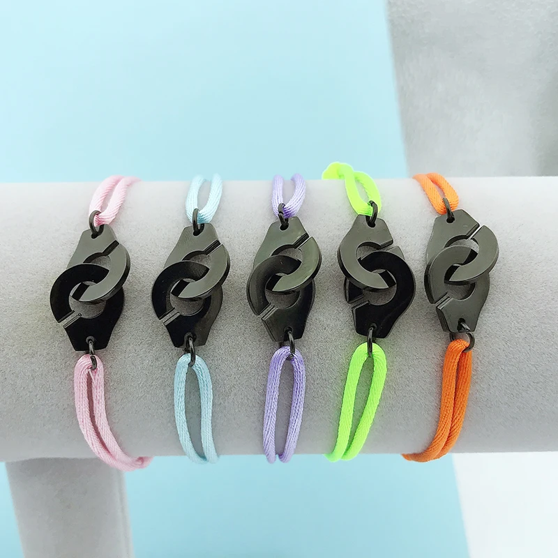 

Bright Black Stainless Steel Bracelet Handcuff Bracelet For Women Men Adjusstable Rope Bracelet Chain Menottes Bijoux Corde
