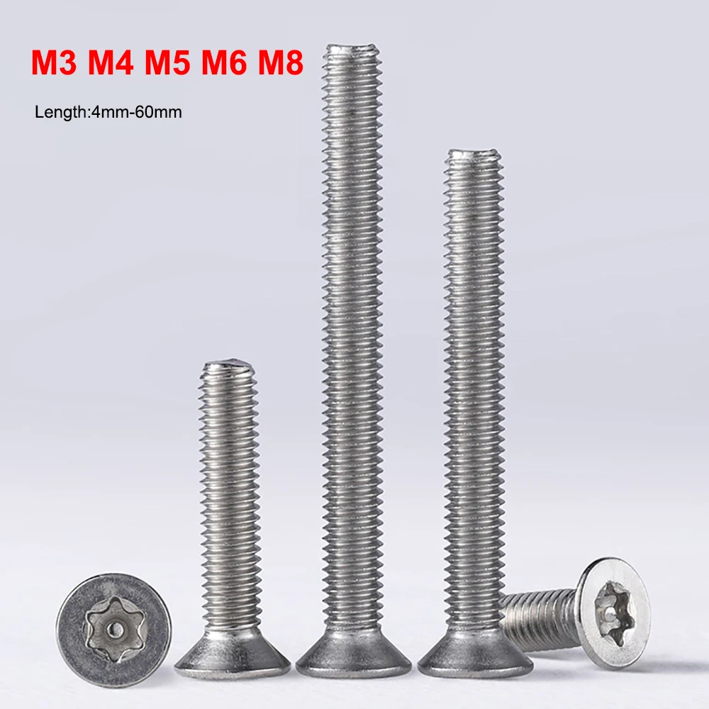 

M3 M4 M5 M6 M8 Six-Lobe Torx Flat Countersunk Head Screw Bolt A2 304 Stainless Steel Plum With Column Anti-theft Screws