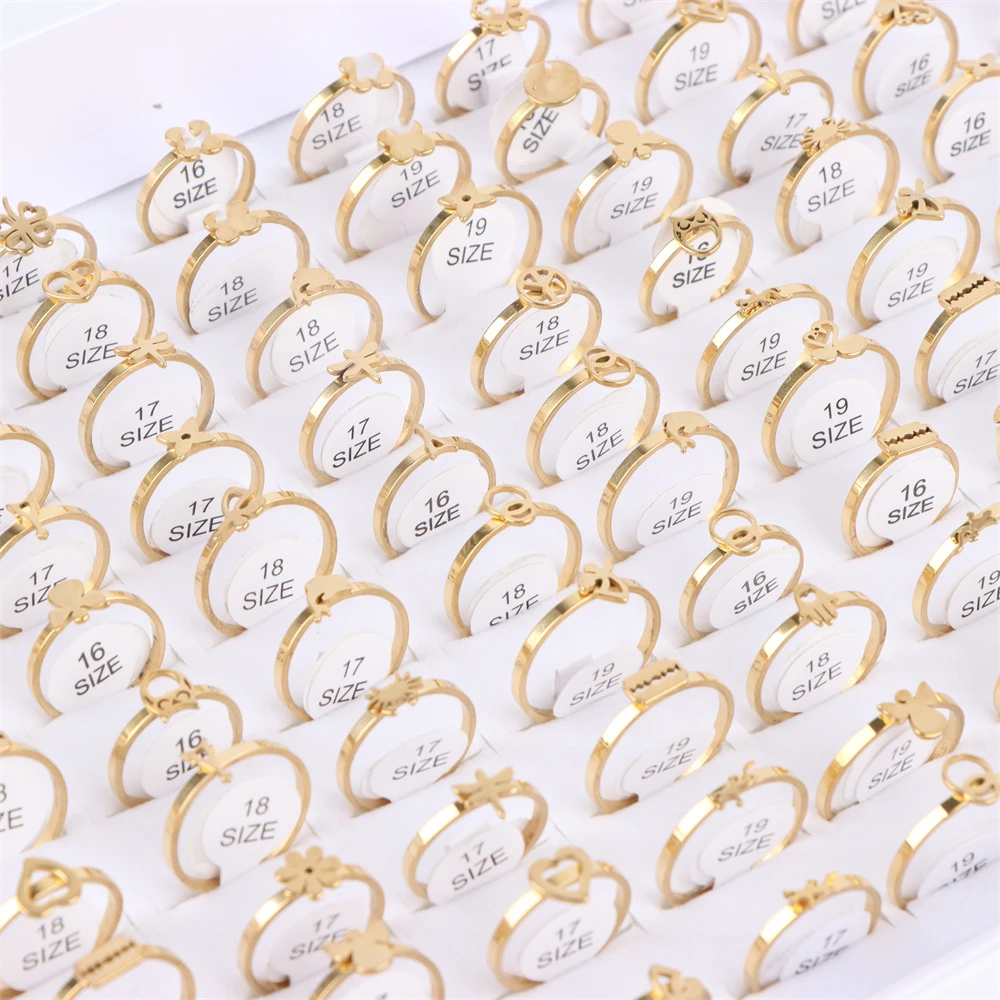 

10Pcs/Lot Wholesale Classic Stainless Steel Fashion Elegant Atmosphere Rings For Women Simple Mixed Style Birthday Party Gifts
