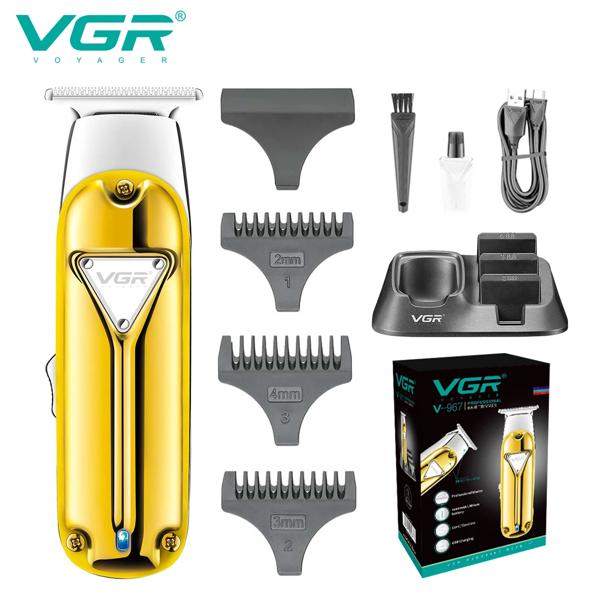 

VGR Professional Hair Cutting Machine for Men Metal Hair Clipper USB Electric Zero Cutting Machine for Salon Rechargeable V-967