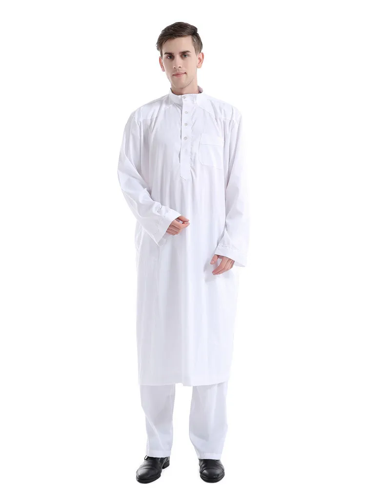 Men's New Arab Muslim Middle East Solid Color Robe Pants Two-Piece Set