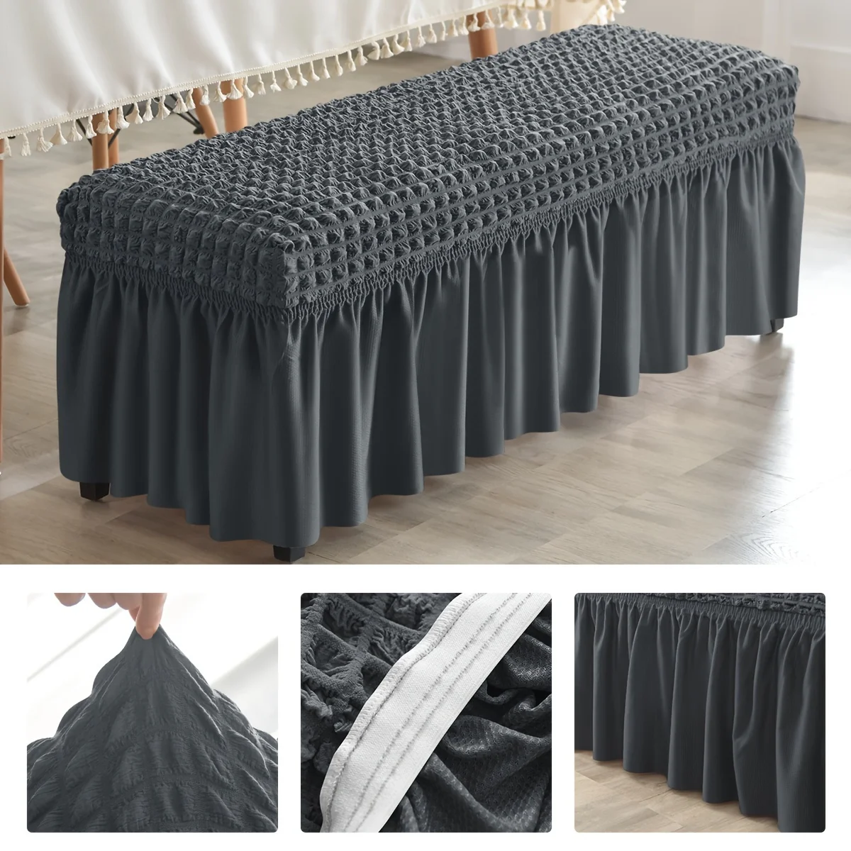1pc Luxurious Long Bench Cover - Stretchy Dustproof Water-Resistant and Easy-to-Clean Slipcover Protector for Home Hotel Li