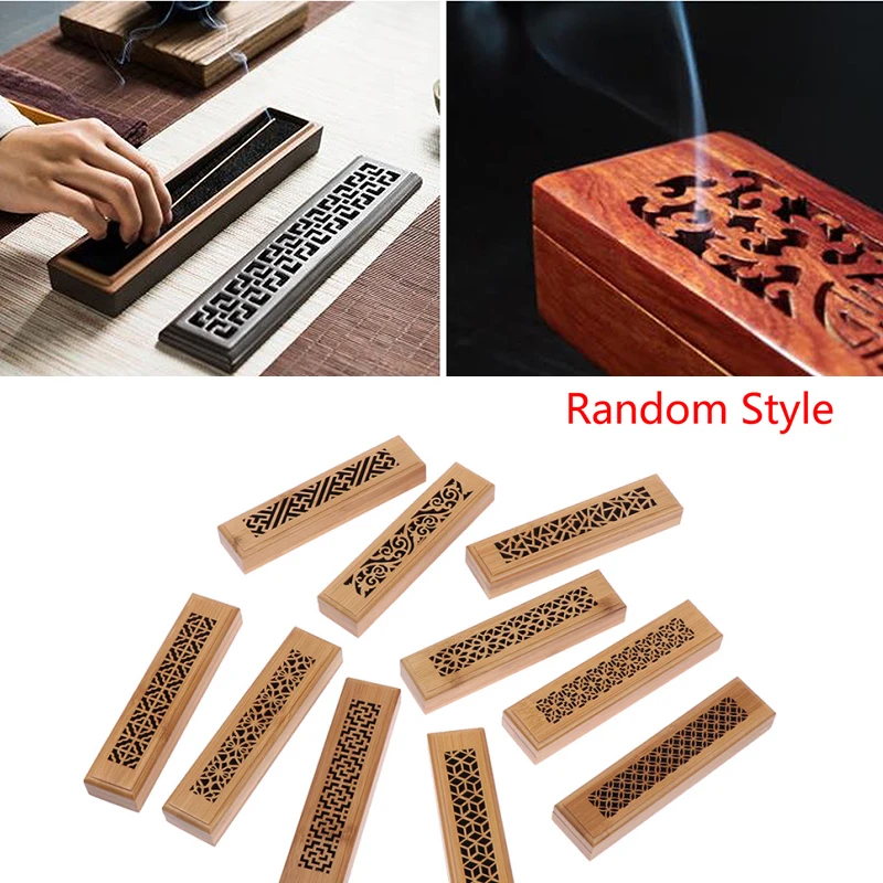 

1Pc Bamboo Wood Incense Stick Holder Burning Joss Insence Box Burner Ash Catcher Home Decoration Random Style