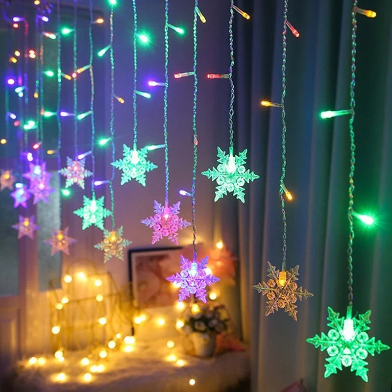 

LED Curtain Snowflake String Lights Festoon Wave Fairy Light Holiday Party Christmas Decoration With 8 modes New Year Decor