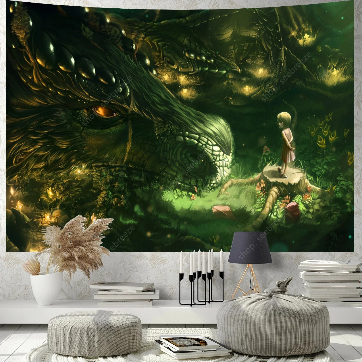 Гобелен с изображением сказочного дракона Настенный декор милой маленькой