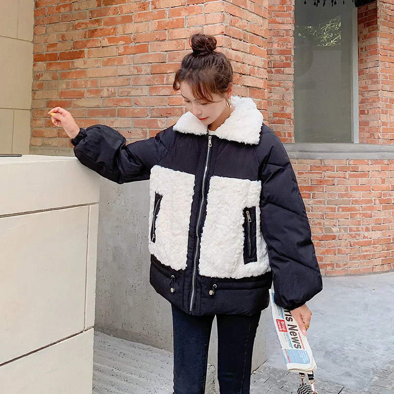 

Lamb Wool Padded Jacket Women's Short Style 2022 Winter New Korean Version Temperament Loose Bread Jacket Padded Jacket