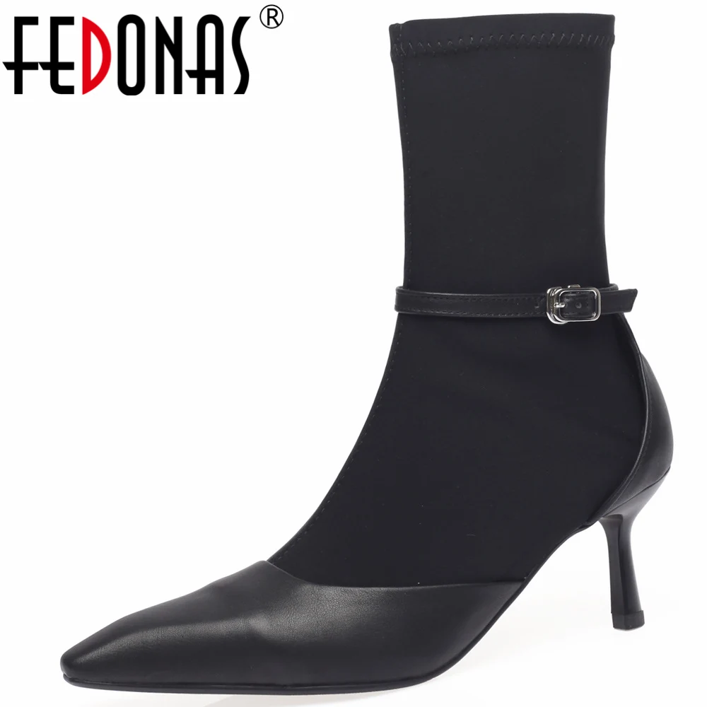 

Женские полусапожки на тонких каблуках FEDONAS, коричневые полусапожки из натуральной кожи, обувь для офиса на весну и осень 2023