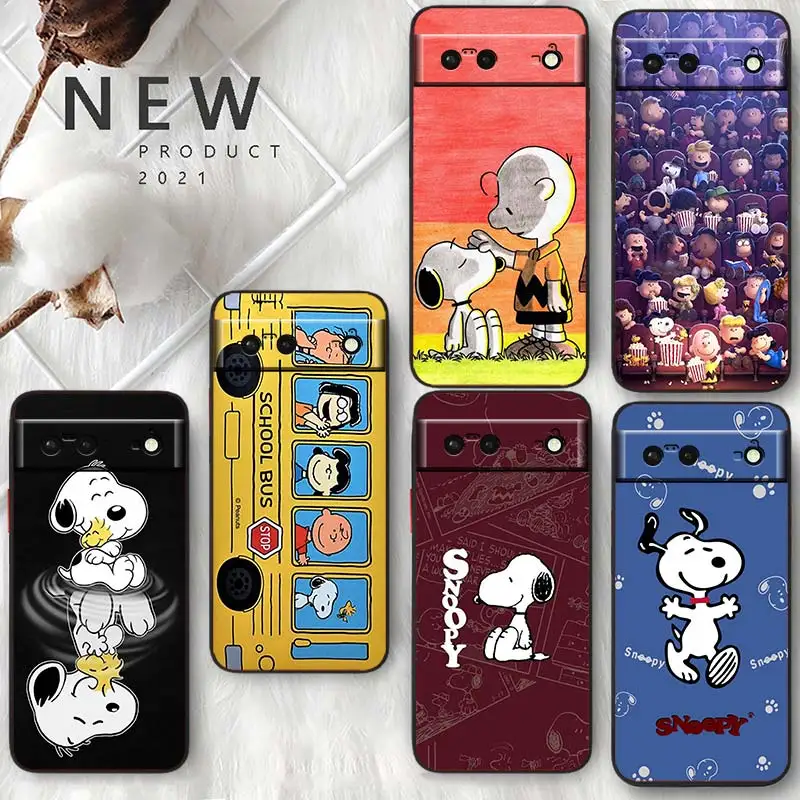 

Snoopy Cute Cartoon Dog For Google Pixel 7 6 Pro 6A 5A 5 4 4A XL 5G Black Phone Case Coque Capa Soft TPU Silicone Fundas