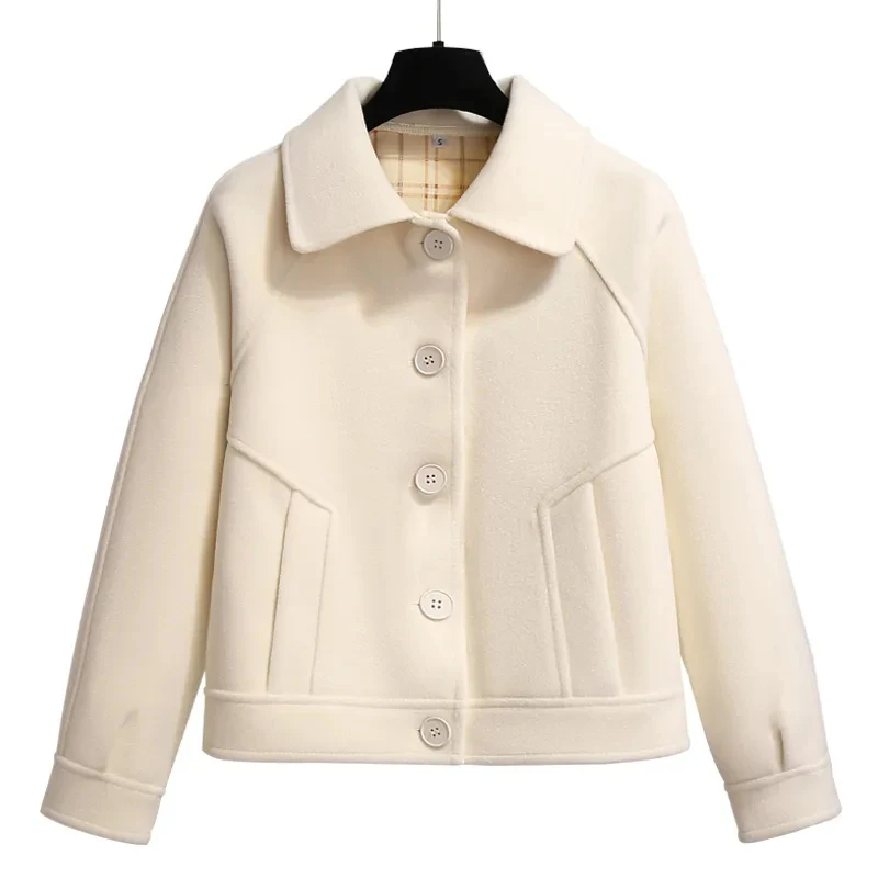 

Spring New Women's Solid Color Coat Loose Casual Wool Jacket Commuting Simple POLO Collar Raglan Sleeve Work Clothes Top