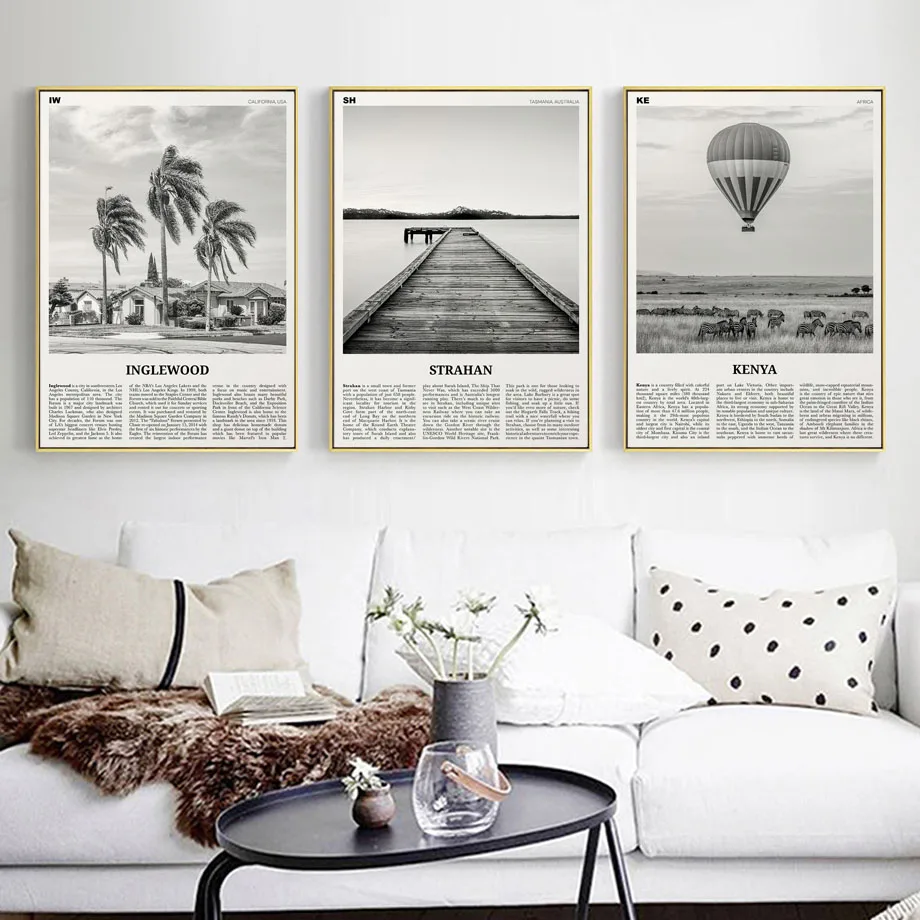 Ретро Сидней Картина на холсте "Город Черно-белых Кокосовых Деревьев" постеры и печати Нордический постер и изображения для декора гостиной.