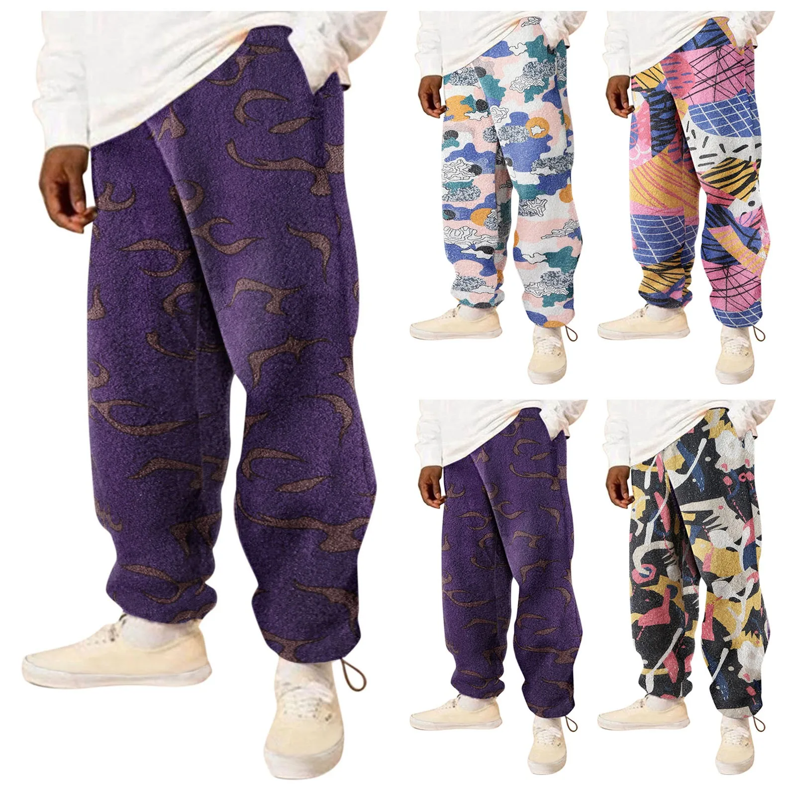 

Printed Pants Mid Sports Men's Waist Trousers With Pockets Trousers Winter Casual Warm Fleece Men's pants