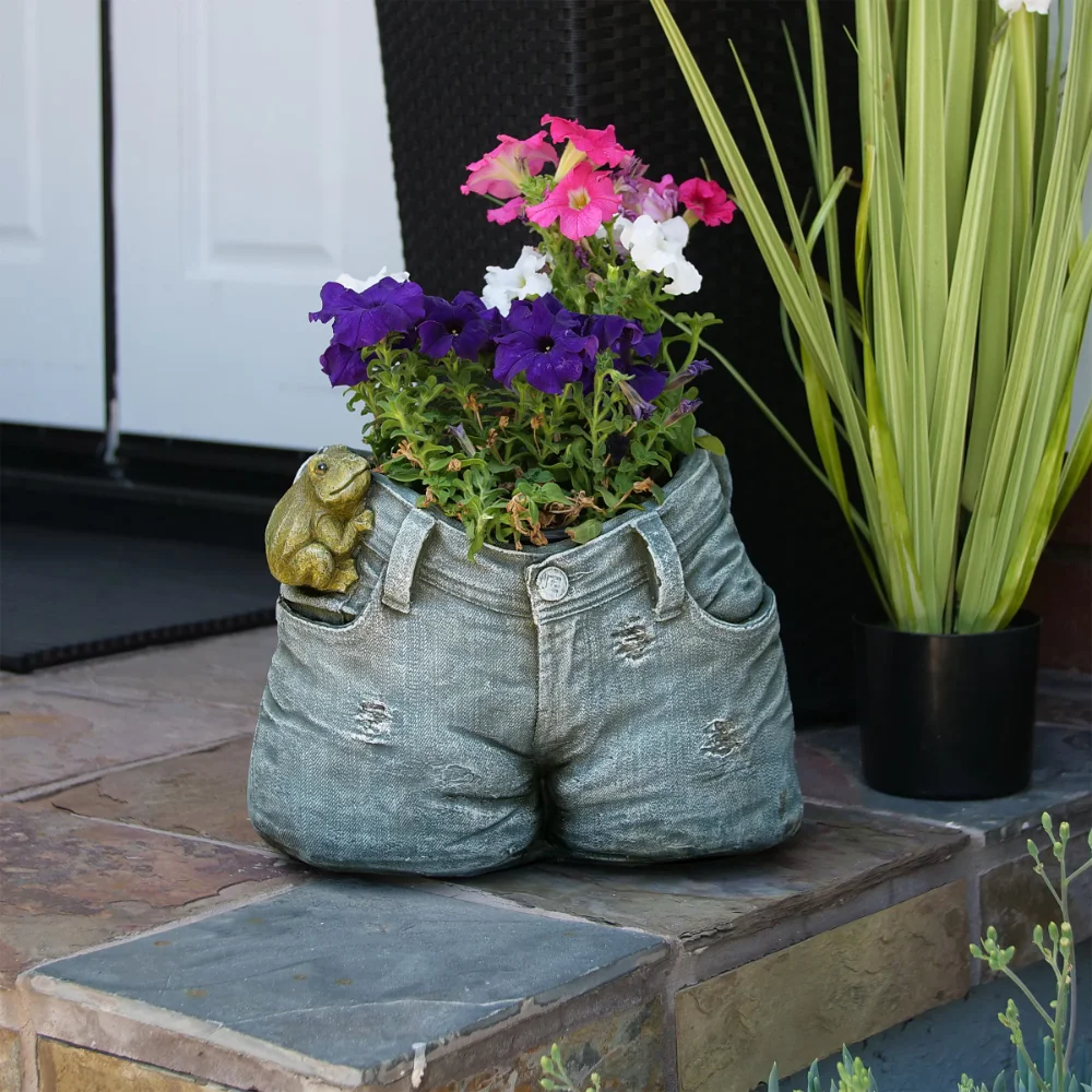 

14" x 11" x 10" Magnesia Denim Shorts Planter, Blue