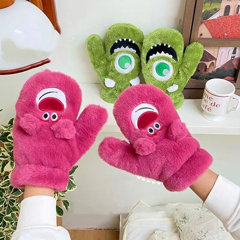 

Мягкие розовые плюшевые зимние теплые перчатки Lotso, Monster University Mr Q Green, женские модные теплые декоративные перчатки для косплея