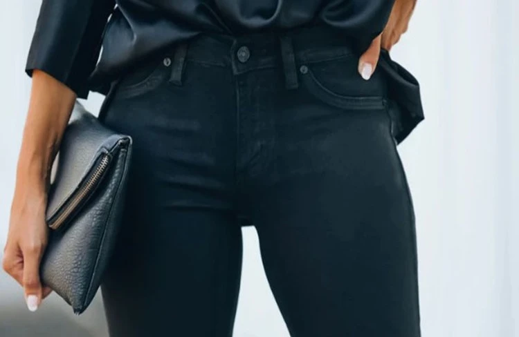 Casual Classic Vintage Plain Black Stretch Denim Trousers Ladies Jeans Women's Clothing