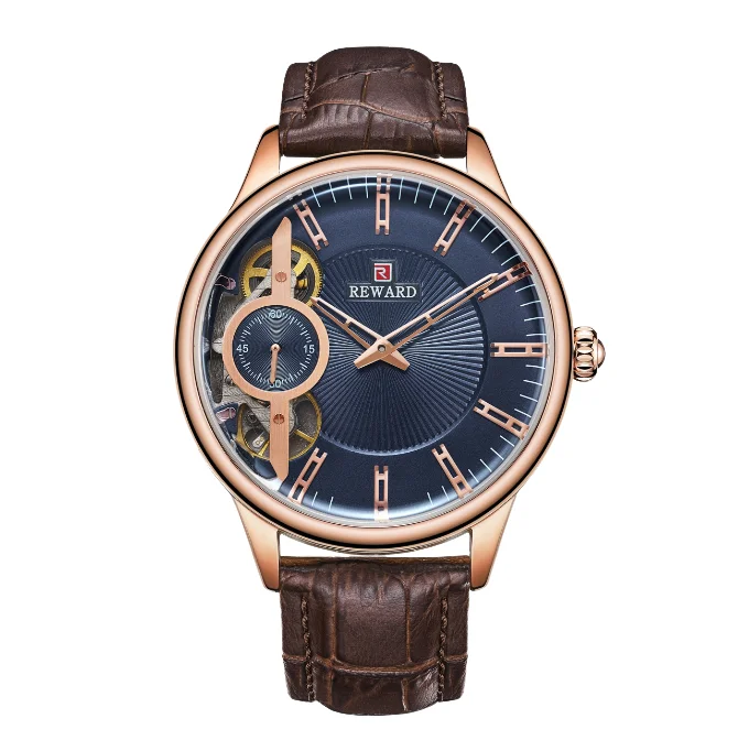 Полностью автоматические механические часы для мужчин в стиле ретро с кожаным