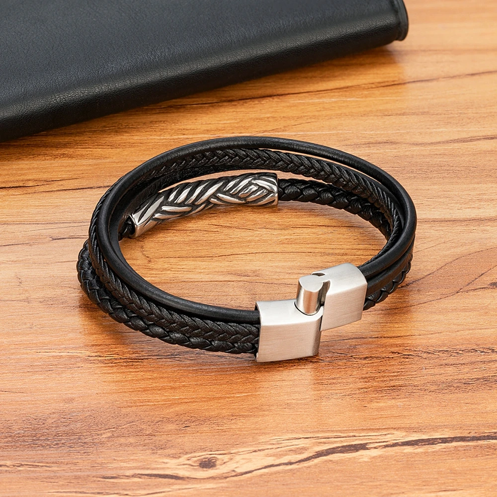Классический мужской кожаный браслет XQNI ручная работа многослойный