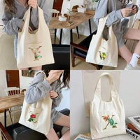 golden flower print canvas vest bag 2022 fashion ladies shoulder shopping bag commute tote bags women eco reusable shopper bags