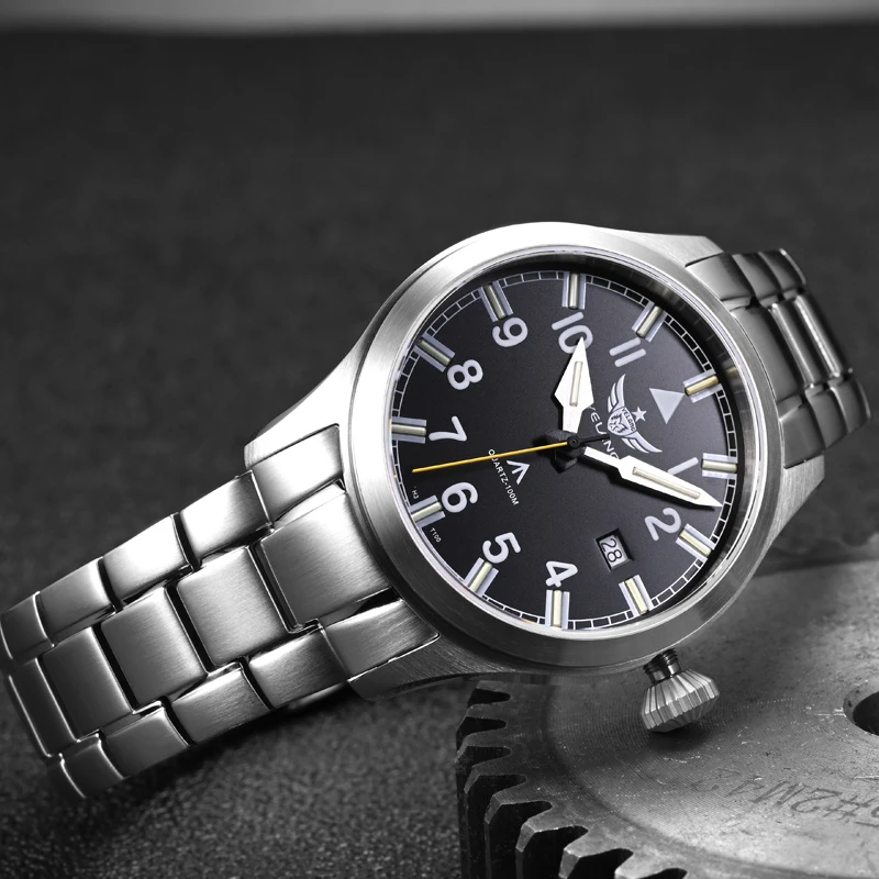 YELANG Мужские часы-пилот 42 мм Военные кварцевые наручные часы 25 лет Светящиеся 100 м