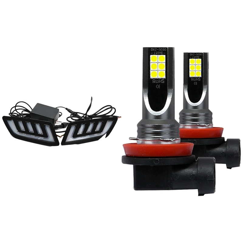 

2Pcs Car H11 H8 H9 COB 60W 6000K LED Headlight Fog Light Bulbs & 1 Pcs Car Daytime Running Lights with Turning Signal