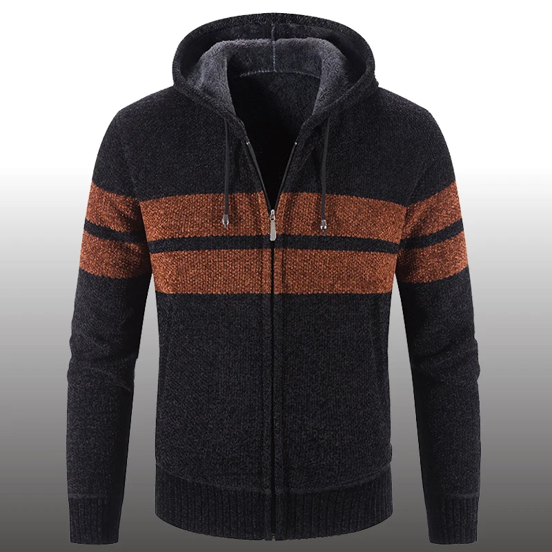 Мужской зимний флисовый теплый кардиган повседневный облегающий плотный свитер