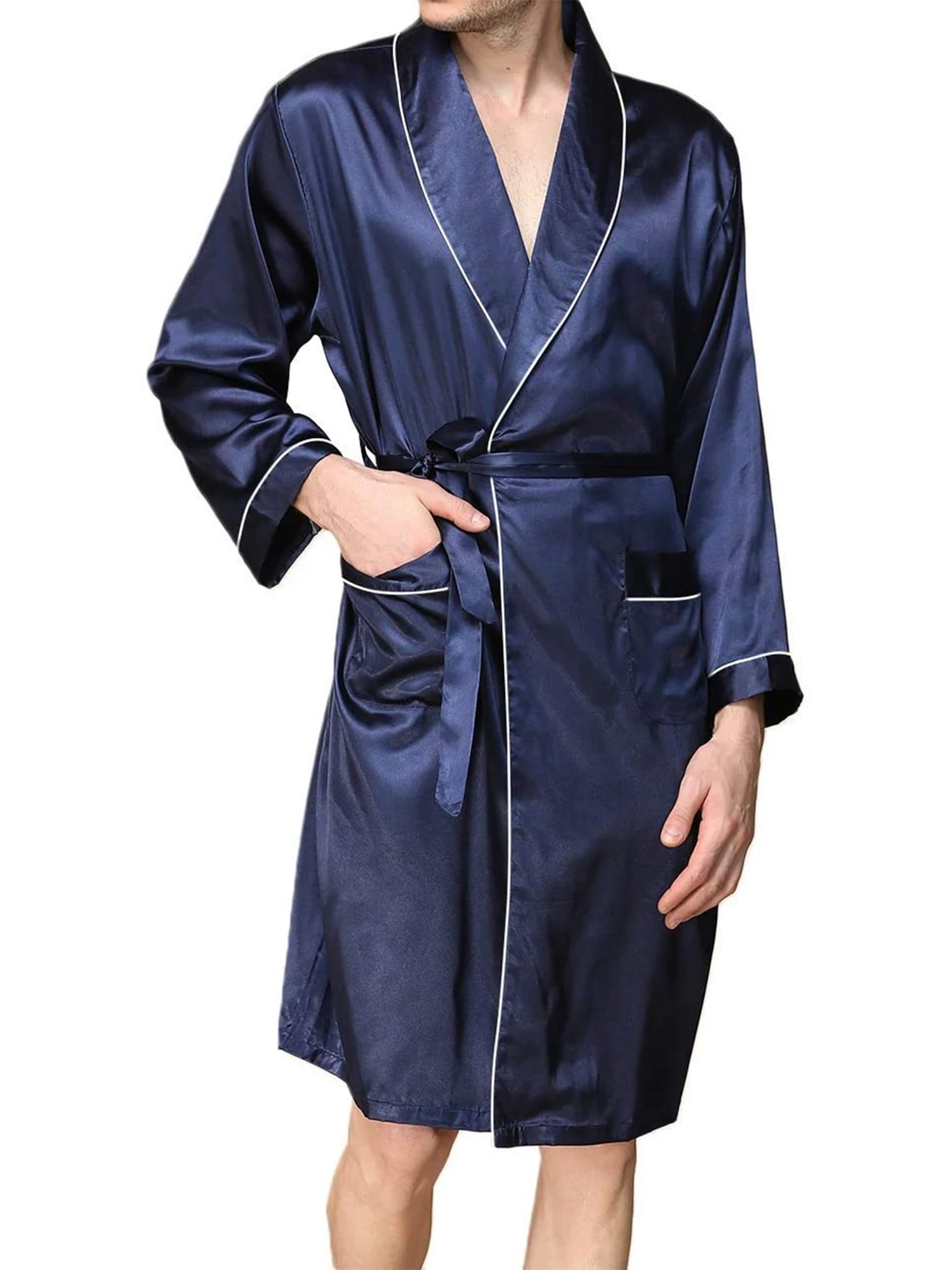 

Mens Buffalo Robe Lightweight Bathrobe Shawl Collar Kimono Sleepwear Loungewear House Robes