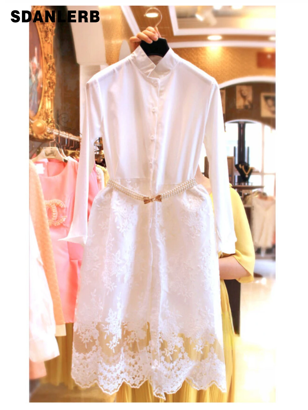 

New Long Sleeve Inner Wear Dress Women's Spring and Autumn 2022 Elegant Long Bottoming Shirt Slimming Lace Solid Color Dress