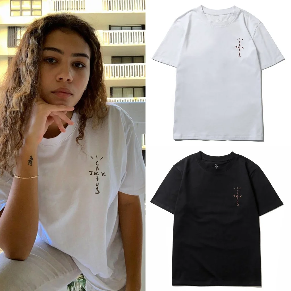 

Black White Short Sleeve Tees Top Quality Travis Scott Letter Simple T Shirt Men Women Cactus Jack T-shirt