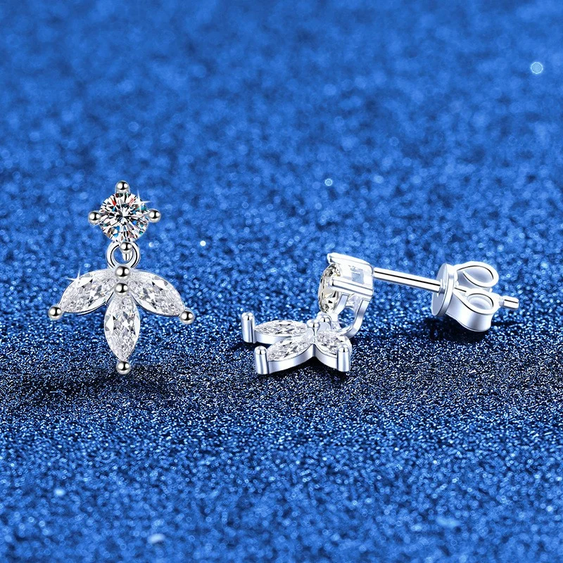 Фото Серьги-подвески E376 Lefei Fashion с цветными бриллиантами и классическим муассанитом в форме кленового листа, женские, из серебра 925 пробы, для вечеринок, подарок №5