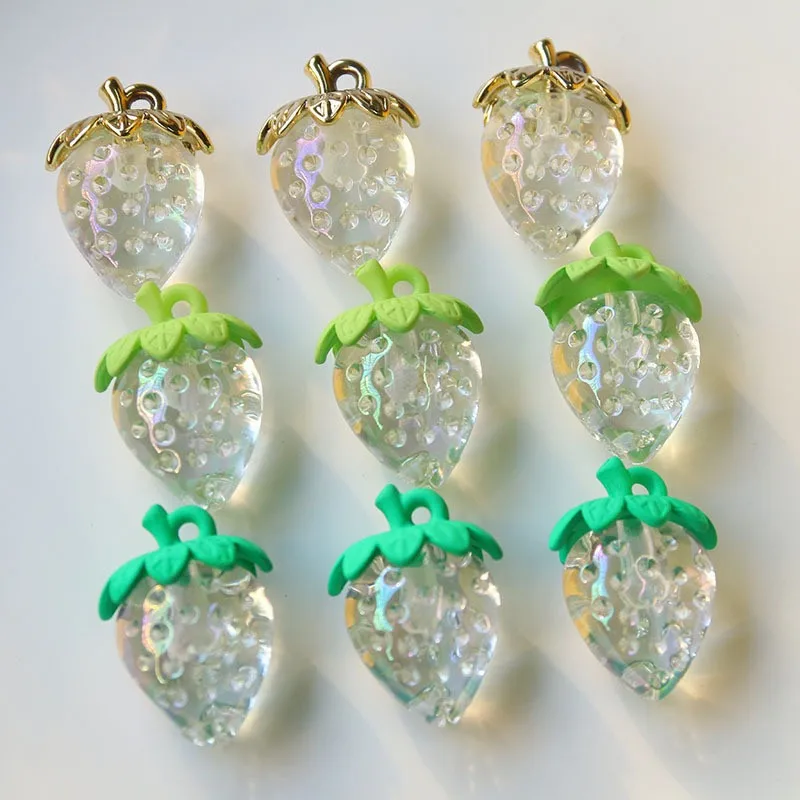 

New style 40pcs/lot color print cartoon strawberry shape acrylic beads charms diy jewerly earring/garment pendant accessory