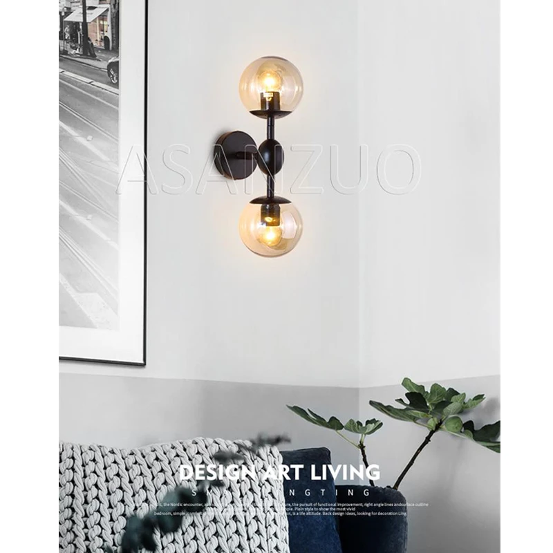 

Foyer bedroom bedside corridor wall lamp modern molecule LOFT wall sconce glass ball wall light LED round ball wall lamp