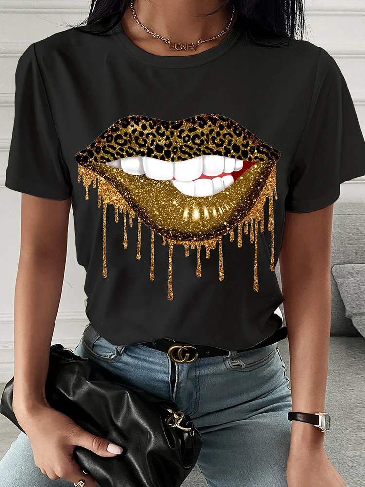 

Summer New Sexy Lips Pattern Print Blouses Shirts Casual O-neck Printed Summer Short Sleeve Tops Fashion Women Pullovers Blusas