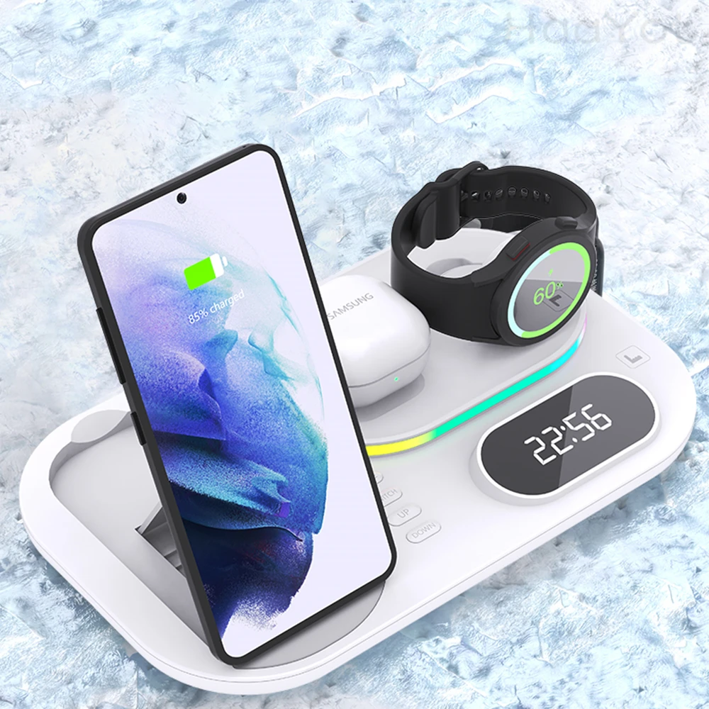 time display led wireless charging station 30w 4 in 1 wireless charger for samsung galaxy s22s21 flip 3 watch 4buds iphone 13 free global shipping
