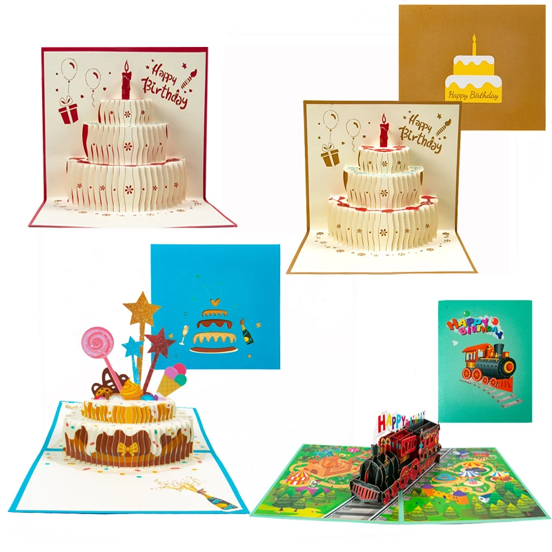 

Happy Birthday Card for Girl Kids Wife Husband friend 3D Birthday Cake Pop-Up Greeting Cards Postcards Gifts with Envelope