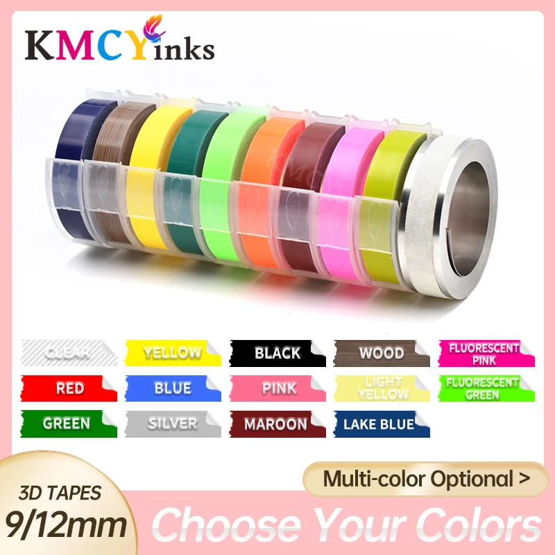 

KMCYinks Multicolors 3D Embossing Label Tapes for Dymo 3D 9mm label tape for Dymo Motex E-101 E-202 12965 1540 1610 Label Maker