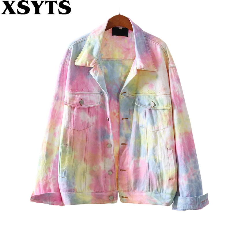 

Korean Rainbow Hole Short Outerwear Women Spring And Autumn 2021 New Loose Single-Breasted Streetwear Denim Jacket Coats