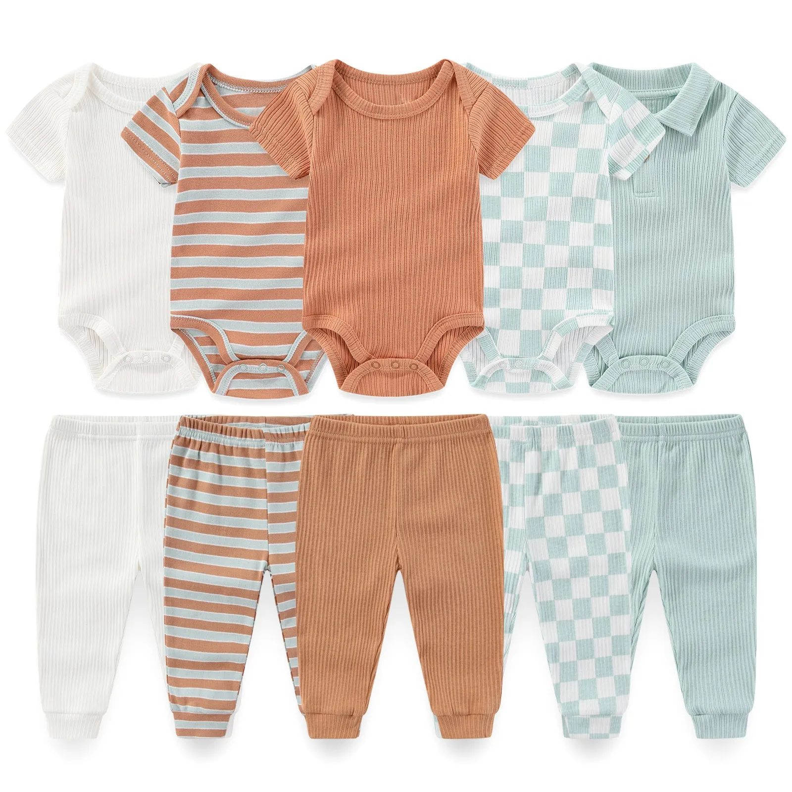 Unisex 6/9/10Pieces New Born Bodysuits+Pants Sets Cotton Baby Girl Clothes Print Boy Sleeveless Cartoon Bebes