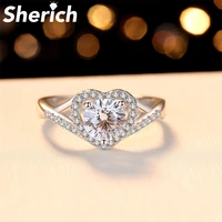 sherich 1ct heart shape moissanite diamond halo ring 925 sterling silver wedding promise women romantic anniversary gift