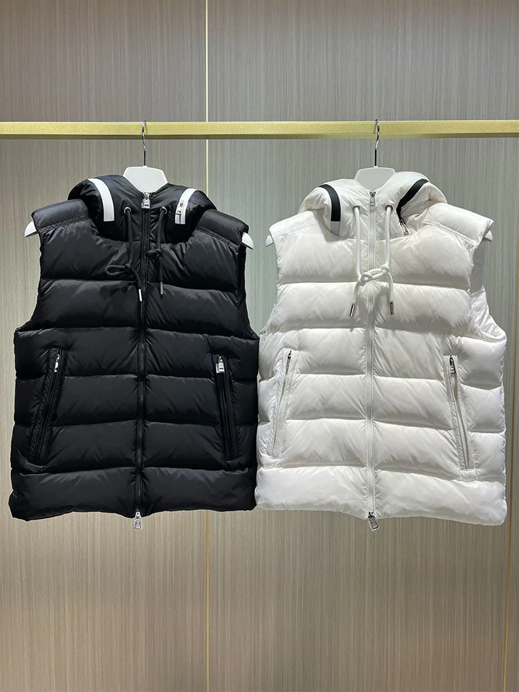 

New Winter 2023 Letter Splice Hooded Down For Men Fashion Oversized Loose Casual Warm Men's Jacket Vest