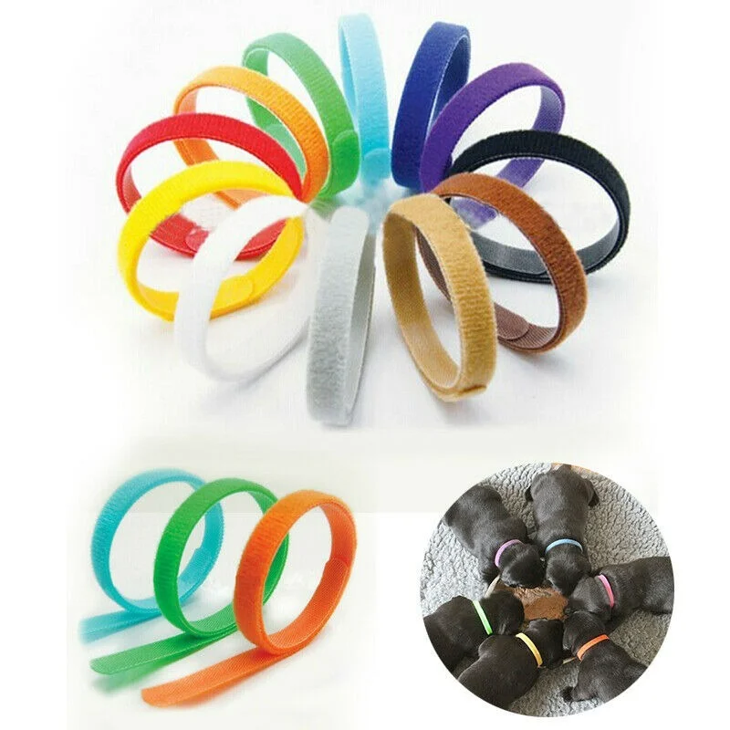 

12pcs Whelp ID Collars Newborn Whelping Kitten Puppy Identification Collar Bands For Breeder Nylon Reusable Band Pet Supplies
